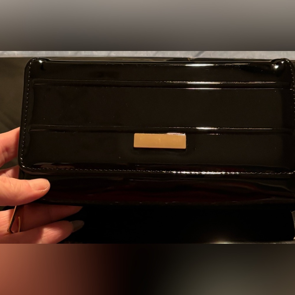 NWT Black Vegan Patent Leather Clutch Wallet
